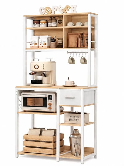 CYRO - Keukenkast met Stopcontact - Keukenrek Staand - Opbergrek - Verstelbare planken - Metaal & Hout - 40x80x181cm - Wit