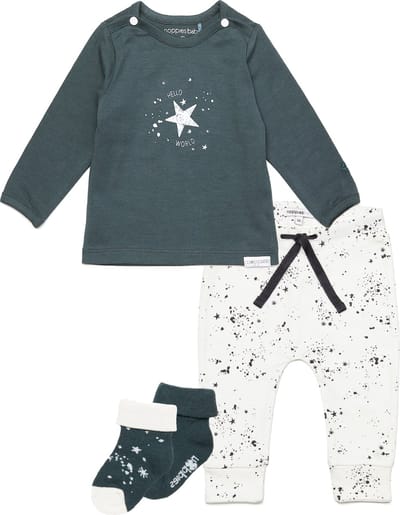 Noppies - Kledingset - Unisex - 4delig - Broek Jos Snow - Shirt Lux Dark Slade - 2paar sokjes Dark Slade - Maat 74