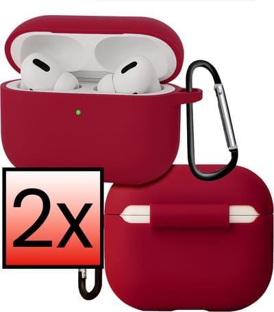 Hoes - Geschikt voor Apple Airpods Pro 3 - Siliconen Hoesje met Clip - Silicone Case Cover - Wijnrood
