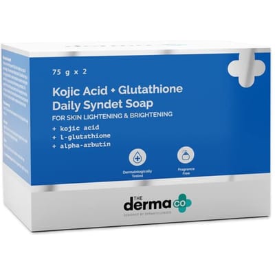 Le Savon Syndet Quotidien The Derma Co Acide Kojique + Glutathion avec L-Glutathion & Alpha Arbutine | Réduit les Taches Brunes, la Pigmentation & les Imperfections | Éclaircit gray