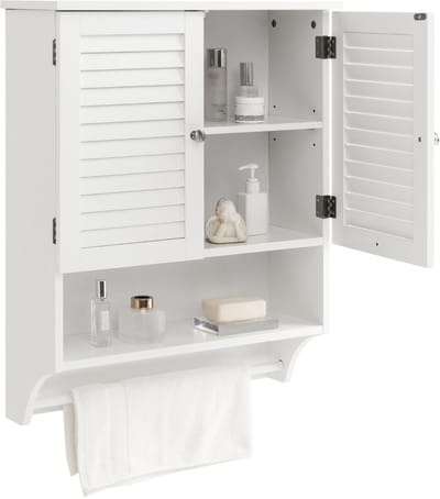 COSTWAY Hangkast met 3 opbergvakken, badkamerkast met verstelbare plank, wandkast, badkamerkast, badhangkast (wit)