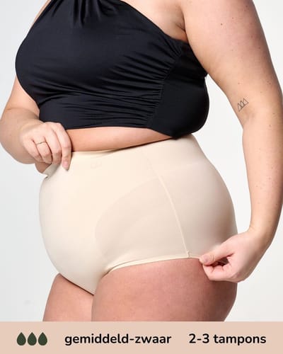 Moodies menstruatie ondergoed - Corrigerende High Waist Hiphugger - gemiddeld/zwaar kruisje - maat XL - beige