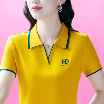 POLO Shirt Zomer Korte Mouw T-shirt voor Dames Nieuw Veelzijdig Grote Maat Modieus Leeftijd-verminderend Casual Dames Top M geel