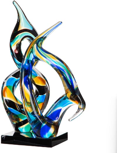 Sculptuur - Dakar - Glas sculptuur - Blauw Oranje Zwart - Beeld - 33x21x16 cm