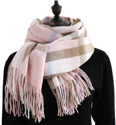EXCITAT Sjaal - Geruite sjaal - Herfst/Winter sjaal - Kwastjes sjaal - Unisex - Roze