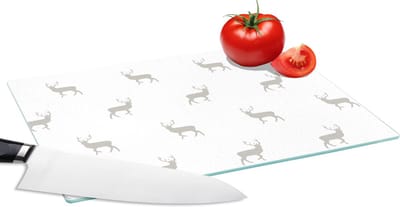 Glazen Snijplank - 28x20 - Patronen - Hert - Wit - Snijplanken Glas