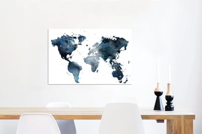 Aluminium schilderij 90x60 cm - Wanddecoratie metaal - Wereldkaart - Blauw - Abstract - Metalen muurdecoratie woonkamer - Decoratie industrieel - Foto op dibond - Industriële accessoires slaapkamer