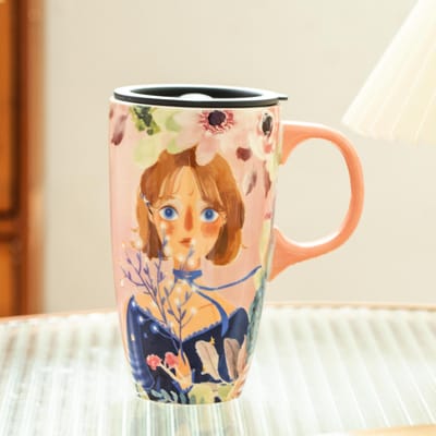 Kleine Frisse Keramische Kop met Grote Capaciteit Leuke Meisjes Mok met Deksel Hoge Waarde Huis Koffiekop Huishoudelijke Waterbeker 501-600ml