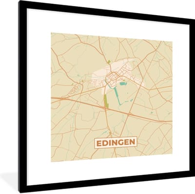 Fotolijst incl. Poster - Vintage - Plattegrond - Stadskaart - Edingen - Kaart - 40x40 cm - Posterlijst