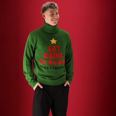 Morethansocks - Foute kersttrui heren - Turtle nek - kerstrrui - kerstrui heren - Eat drink be naughty - kersttruien - kerst trui