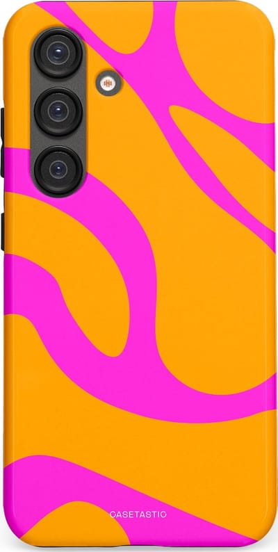 Casetastic Hoesje Geschikt voor Samsung S25 - Stijlvolle Beschermende Duo-layer Case - Zonnige Zebra Roze-Oranje