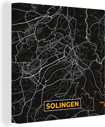 Canvas Schilderij Solingen - Goud - Stadskaart - Plattegrond - Duitsland - Kaart - 20x20 cm - Wanddecoratie
