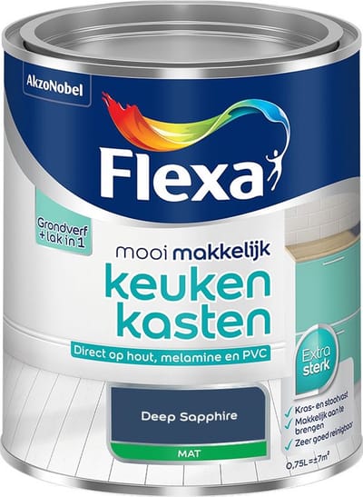 Flexa - Mooi Makkelijk Keukenkasten Mat - Deep Sapphire - Mengverf - 750 Ml