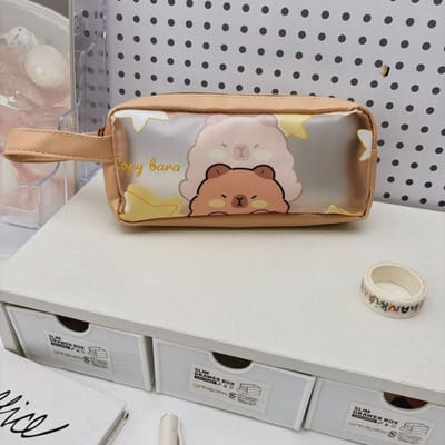 Trousse à crayons Capybara avec poignée, pochette de rangement transparente mate, grande capacité, fournitures scolaires et de bureau