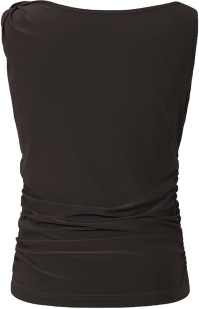 Elegante Top met Gedrapeerde Voorzijde – Modieus Dames T-shirt met Ronde Hals – Stijlvolle Stretchtop met Plooi-Detail en Korte Mouwen - Bruin - L