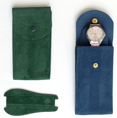 2 Stuks Horloge Opbergzak, Flanellen Tas voor Horloges met Drukknop, Ideaal voor Reizen en Buitenactiviteiten (Groen+Blauw)