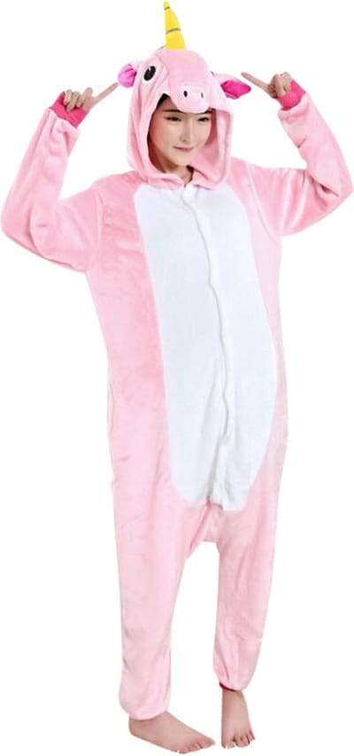 Eenhoorn Roze Onesie Pak Kostuum Outfit Huispak Jumpsuit Verkleedpak - Verkleedkleding - Halloween & Carnaval - SnugSquad - Kinderen & Volwassenen - Unisex - Maat XXS voor Lichaamslengte (115 - 130 cm)