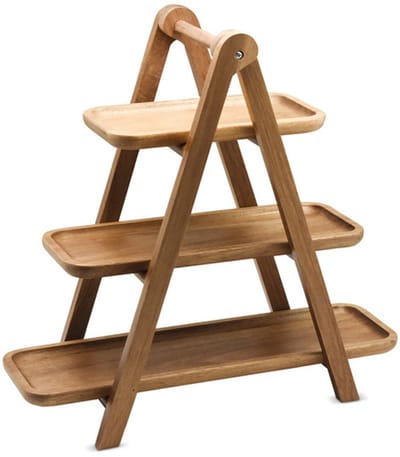 Acacia houten Etagère rek met 3 Verdiepingen – Decoratief Presentatierek van Acaciahout - 39.5×17 cm