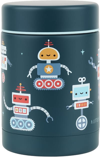 A Little Lovely Company - Geïsoleerde RVS voedselpot - thermos lunchbox kinderen - Thermosbeker - BPA vrij - voedselcontainer - Robots- blauw
