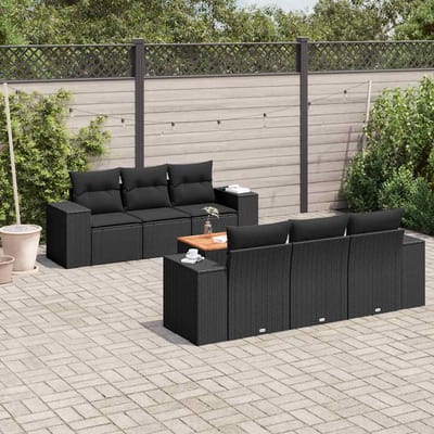 vidaXL - 7-delige - Loungeset - met - kussens - poly - rattan - zwart