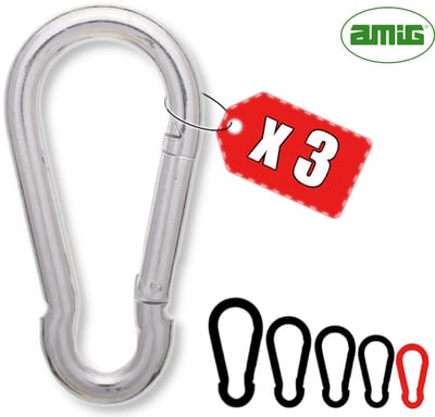 AMIG Karabijnhaak 5x50mm Mini Verzinkt Staal Veersluiting Carabiner Stevig Set - 3 Stuks