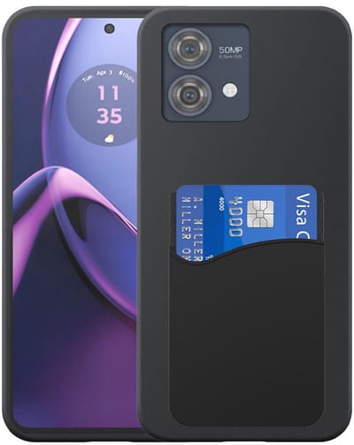 Geschikt voor Motorola Moto G84 Telefoonhoesje met Siliconen Pasjeshouder - Flexible Back Cover Case Siliconen TPU with Silicone Cardslot - Zwart - Smartphonica geschikt voor Motorola Moto G84