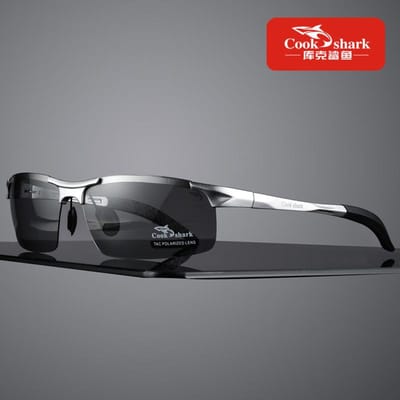 De nieuwe aluminium magnesium zonnebril van Cook Shark, heren zonnebril HD gepolariseerd, autorijden, gekleurde bril, Tide CHINA&black