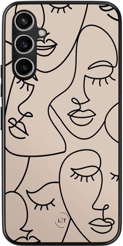 Leuke Telefoonhoesjes - Hoesje geschikt voor Samsung Galaxy A54 - Abstract faces - Backcover zwart - Print / Illustratie - Bruin