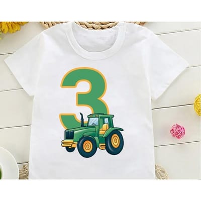 Schattige Boer Tractor 1 -8 Jaar Oud Gefeliciteerd met je Verjaardag T-shirt Kinderen Verjaardagsfeest Cadeau Kinderen Grappig Cadeau T-shirt Tops 4T white