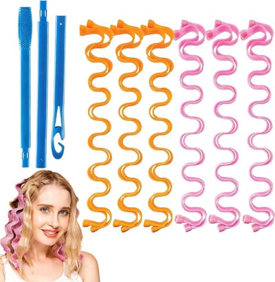 12 Spiral Haar Krulrollers Zonder Hitte 55cm Voor Lang Haar Met Clips, Styling Sticks Voor Gezonde Golfjes En Krullen