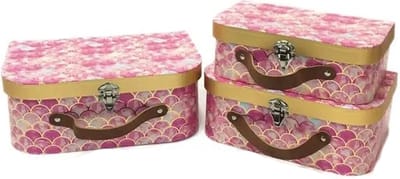 Set van 3 geneste koffers roze schelpen motief