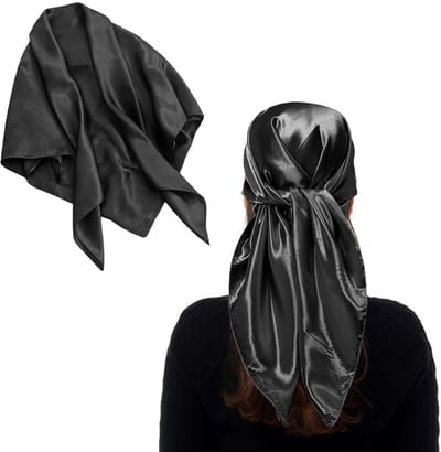 Dailygoods- Vierkante Sjaal Effen - Zijden/Satijnen Sjaal - Zwart - 90 x 90 cm - Zacht Polyester - Hoofddoek/Sjaal