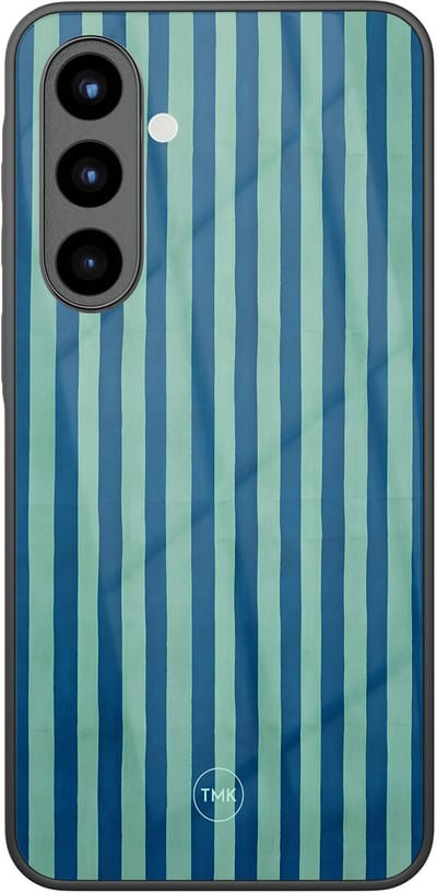 Hoesje geschikt voor Samsung Galaxy A57 - Blauwe strepen - Blauw - TPU luxe case (glossy toplaag) - Gestreept - Hardcase backcover zwart