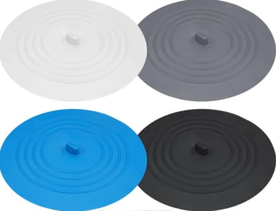 Afvoerstop - 4 Stuks - 15 cm Diameter - Wit, grijs, zwart en blauw - Afvoerplug - Gootsteen Stop Universeel - Silicone - Badstop - Anti Verstopping - Voor Gootsteen Spoelbak Bad Douchebak Keuken Wasbak Badkuip Aanrecht