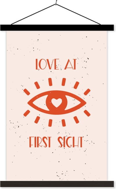 Posterhanger incl. Poster 40x60 cm - Schoolplaat - Love at first sight - Spreuken - Quotes - Koppel - Textielposter - Zwarte latten