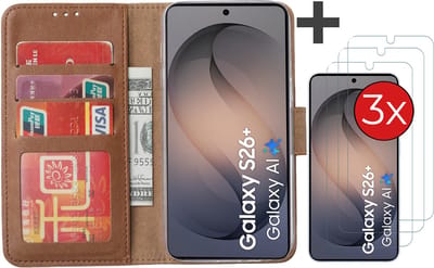Hoesje met 3 Stuks Screenprotectors Geschikt voor Samsung Galaxy S26 Plus – Arara bookcase met pasjeshouder - Bruin