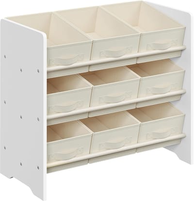 SONGMICS kinderplank, speelgoedplank, kinderboekenkast, met 9 opbergdozen van vliesstof, kinderkamerplank, ruim, 29,5 x 62,5 x 60 cm, wolkenwit GKR033W10