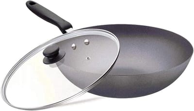 Kookpot met deksel - Roerbakpan Wok - Heerlijk Koken - Antiaanbaklaag Gietijzer - 30 cm Diameter - Zwart
