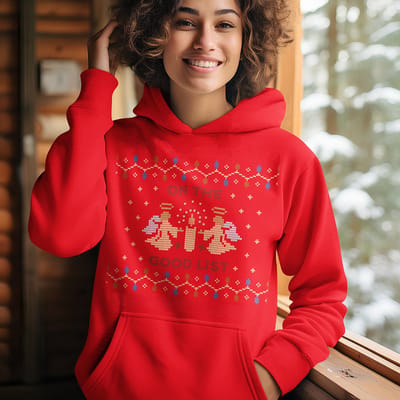 Foute Kerst Hoodie - Kleur Rood - On The Good List - Maat XS - Uniseks Pasvorm - Kerstkleding voor Dames & Heren