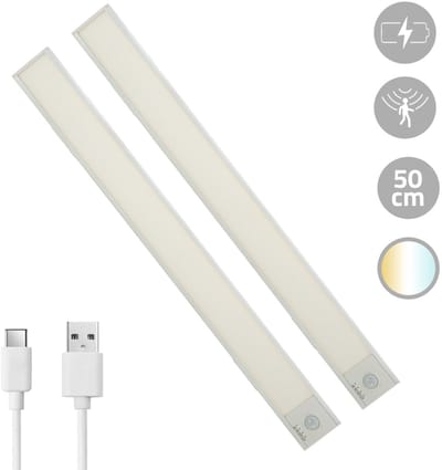 2x Kastverlichting met beweginssensor - Dual White - 50 cm - Kastverlichting oplaadbaar - Wit - Set van 2