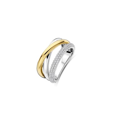 TI SENTO Dames Ring - 925 zilver - Zirkonia met geel verguld - Maat 17.25 mm / maat 54 - 12422ZY