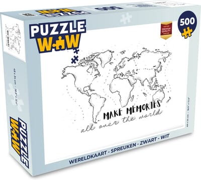 Puzzel Wereldkaart - Spreuken - Zwart - Wit - Legpuzzel - Puzzel 500 stukjes