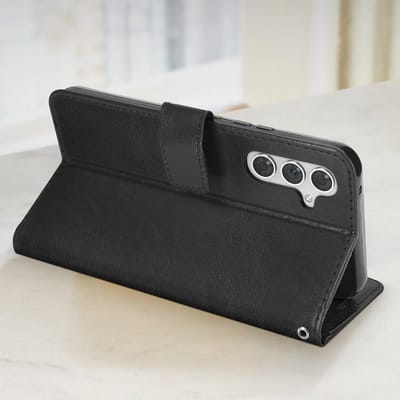 Mayaxess, Foliohoes Geschikt voor Samsung Galaxy A54 5G Bescherming met polsband Multifunctionele flap, Zwart