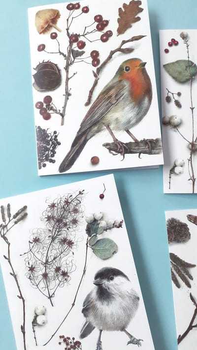 Set botanische herfst winter kaarten - 10 dubbele gevouwen kaarten met bijpassende gekleurde enveloppen