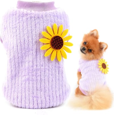 Sandeer Shop Huisdiertrui, met zonnebloem, gebreide trui, voor kleine honden en katten, gezellig zwart sweatshirt, warme winterjas, schattige kleding voor puppy‘s, yorkies en chihuahua's(Paars,S)