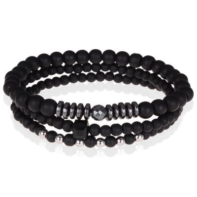 Heren armbanden set kralen Memphis Zwart Agaat Hematiet
