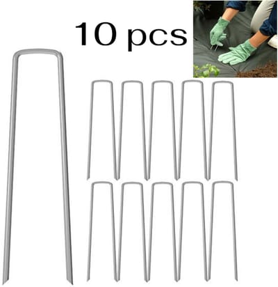 10 stuks - U-vormige grondpennen van roestvrij staal - Tuinpennen voor buiten - U-vormige grondpennen van onkruidwerend materiaal - 4*15cm - Tuinpalen - Landschapspennen - Zware gegalvaniseerde metalen tuinpalen - Hekankers - Voor onkruidwerend mater