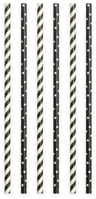 40 Papieren Rietjes Zwart Gestreept & Gestipt - 6mm x 197mm - Set van 2 Pakjes (40 stuks) - Themafeest, Halloween & verjaardagsfeest