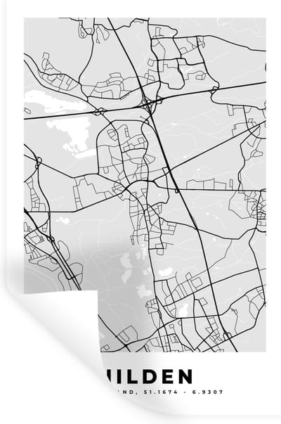 Muurstickers - Sticker Folie - Stadskaart - Duitsland - Plattegrond - Hilden - Kaart - 20x30 cm - Plakfolie - Muurstickers Kinderkamer - Zelfklevend Behang - Zelfklevend behangpapier - Stickerfolie