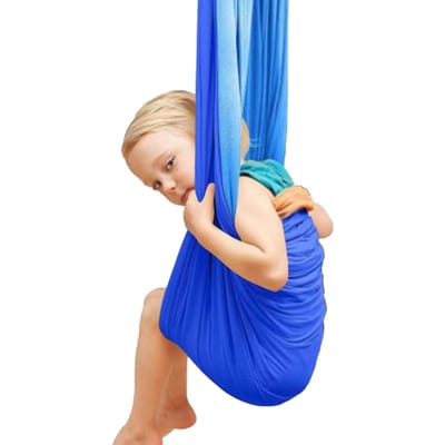 Hamac Élastique pour Enfants Intérieur Extérieur Balançoire Sensorielle pour Enfants Fitness à Domicile Hamac de Yoga Bleu Foncé bleu foncé